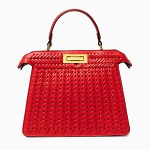 Vibrant Red Designer Stunning Luxe High End Structured Woven Bag (Emily in Paris